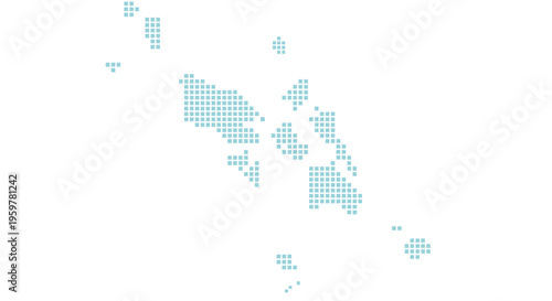 Abstract teal pixel pattern resembling a fragmented island or landmass on white high quality professional detailed