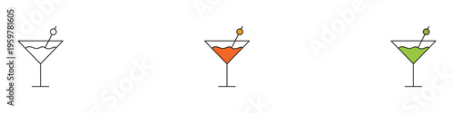Martini cocktail glass icon. Fresh summer drink and alcoholic beverage celebration symbol. Vector Illustration.
