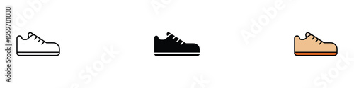 Casual sneaker shoe for fitness and daily wear icon set. Sport footwear and athletic walking shoe symbol. Vector Illustration.