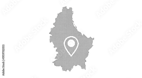 A dotted map of burkina faso with a location pin indicating a specific point high quality