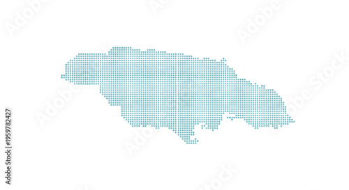 A dotted turquoise outline of the island nation of Jamaica against a white background high quality