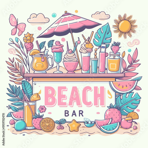 Colorful Beach Bar Illustrations – Vibrant Tropical Drinks, Fruits & Summer Vibes for Social Media, Branding & Digital Projects