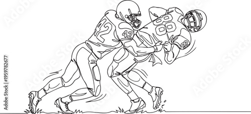 American football tackle line art, continuous line drawing of players, sports vector