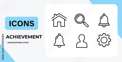 Editable stock icons set for achievement and user interface  web design elements