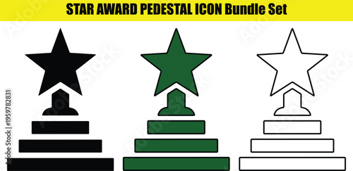 Star award pedestal icon bundle set for recognition and achievement symbols