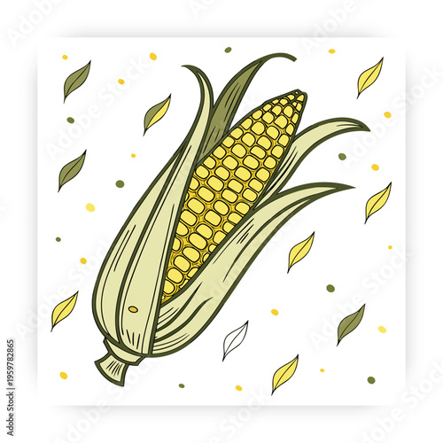 Hand Drawn Corn icon Vector Illustration, Fresh Maize Clipart, Organic Farm Vegetable Design Isolated on White Background.