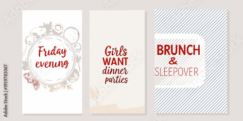 Three colorful banner designs with event titles and decorative elements
