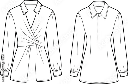 Simple line of a white women's blouse with collar and buttons on front white blouse women's clothing