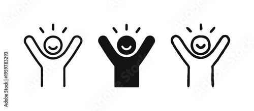 Happy Person with Arms Raised and Glow Icon Set
