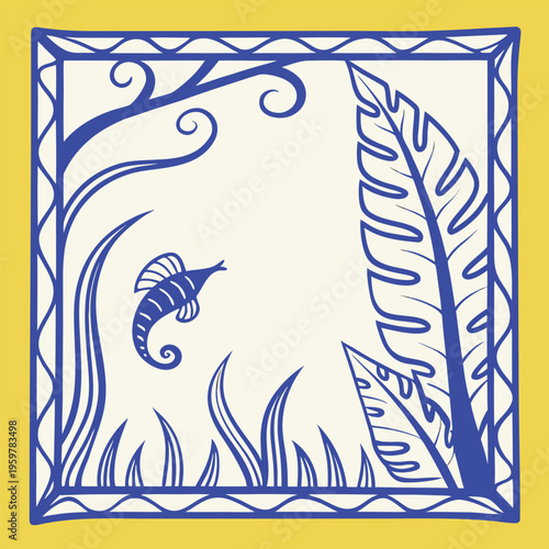 Abstract square frame in hand-drawn cut-out style on yellow.eps