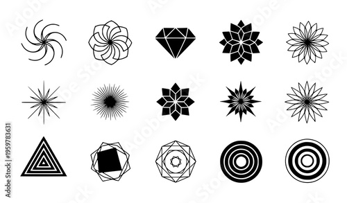 Y2K Abstract Geometric Vector Icons | Spiral, Floral, Diamond, and Twinkle Shapes