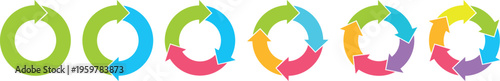 Colorful circle arrows. Cycle infographic icons set. Rotation round vector scheme process template. Hand drawn illustration.