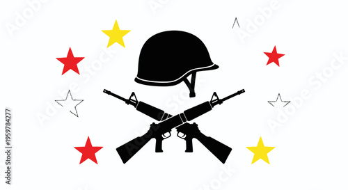 Military helmet and crossed rifles silhouette.