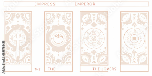 Four tarot cards displayed the empress emperor the world and the lovers