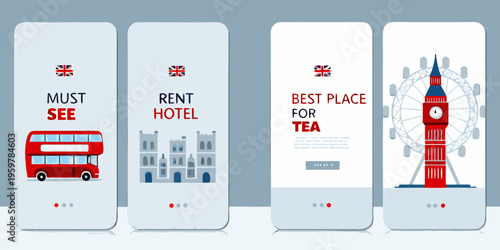 London attractions showcased on a series of mobile phone screen designs