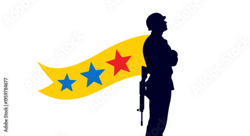 Silhouette of a Soldier with Flag.