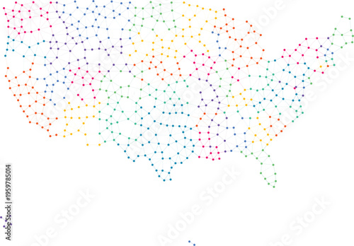 USA map network nodes colorful connected dots United States illustration