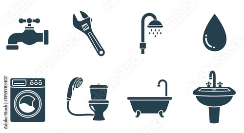 Bathroom and laundry plumbing fixtures icons