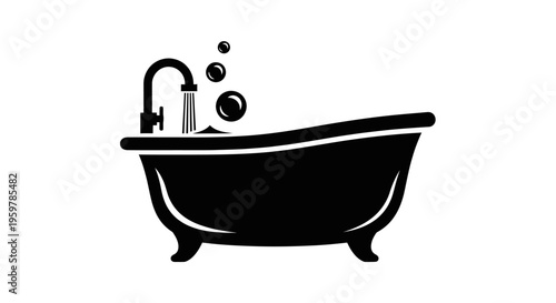 Black silhouette of a classic clawfoot bathtub with faucet