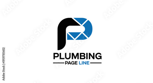 Plumbing page line logo with stylized letter p and pipe design