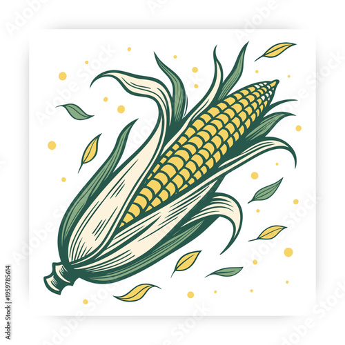 Hand Drawn Corn icon Vector Illustration, Fresh Maize Clipart, Organic Farm Vegetable Design Isolated on White Background.