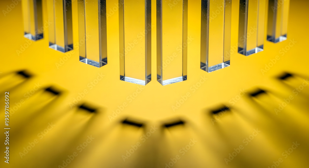 Fototapeta premium Abstract 3D Glass Blocks with Creative Shadows on Yellow Background