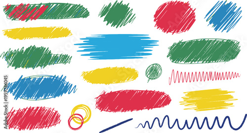 Vibrant colorful brush strokes and shapes on white background