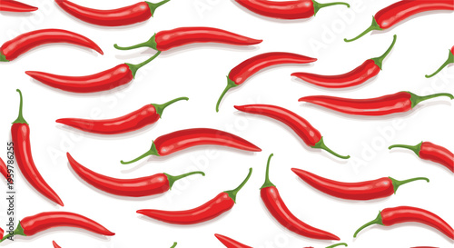 Seamless pattern of red chili peppers featuring hot spicy cayenne and chili pepper vegetable illustrations for food menu kitchen textile and restaurant wallpaper vector.