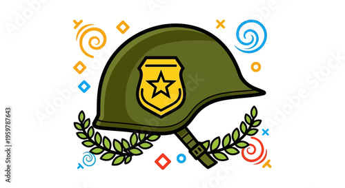 Military Army Soldier Helmet Illustration.