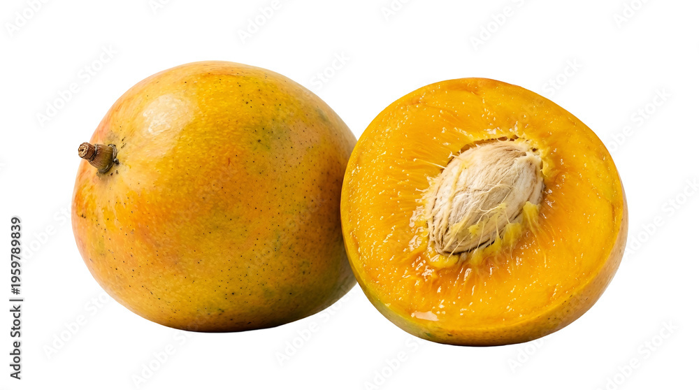 Fototapeta premium Fresh ripe yellow fruit with smooth skin and juicy interior displayed against a black background