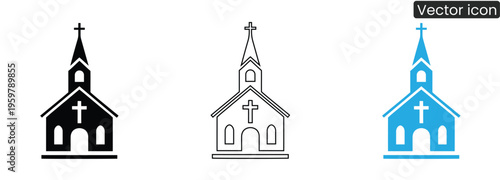 Vector illustrations of churches in various colors, ideal for religious or architectural themes