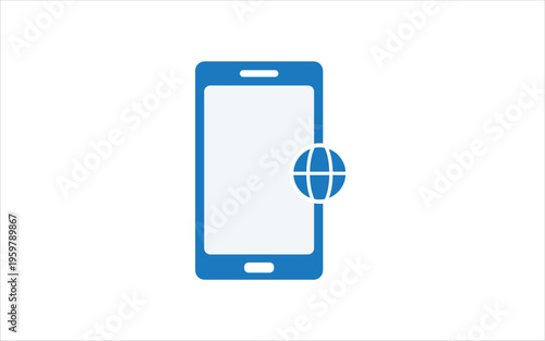 Smartphone with globe icon. Phone roaming icon represents mobile connectivity across all networks. Mobile internet access, concept of global connectivity. Flat illustrator vector file. High quality