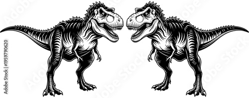 Angry Tyrannosaurus Rex dinosaur vector illustration, fierce prehistoric predator silhouette, T-Rex mascot design for sports team, powerful Jurassic creature isolated.