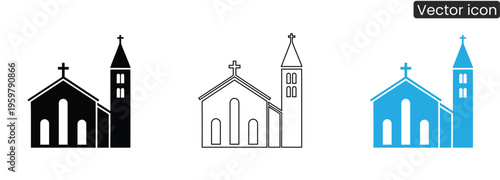 Vector icons of church buildings in various styles for design use