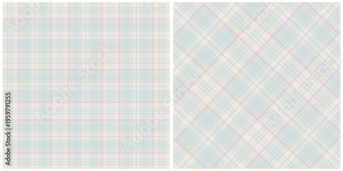 Seamless Plaid Patterns in Pastel Blue and Pink
