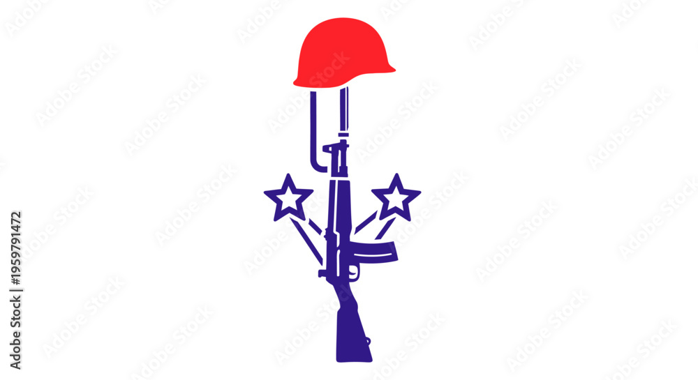 Naklejka premium War Memorial Symbolic Gun and Helmet.