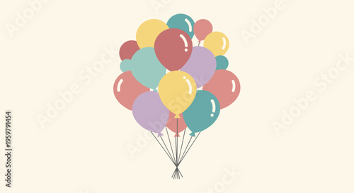 Vibrant Bunch of Colorful Balloons with Strings on a Minimalist Beige Background