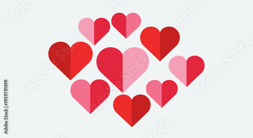 A Cluster of Red and Pink Heart Shapes Arranged on a Clean White Background