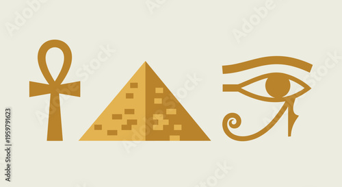 Ancient Egyptian Trinity: Ankh Pyramid and Eye of Horus Symbols Illustration