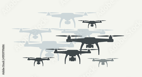 Abstract Drone Swarm Illustration for Technology and Surveillance Concepts