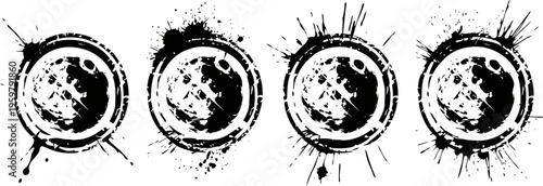 moon phases illustration with grunge splatter background lunar cycle icons in black ink artistic