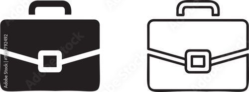 Minimalist briefcase vector icons, professional business bag symbols in solid and outline styles, corporate office portfolio set for web design