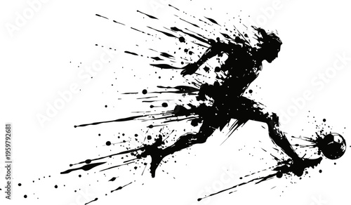 Dynamic soccer player silhouette with motion splash effect, energetic football action illustration