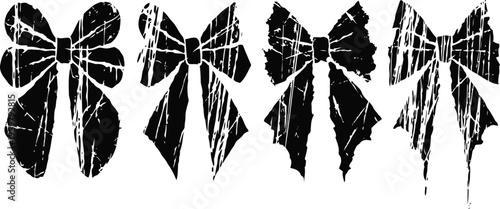 Grunge distressed bow silhouettes set showing various tattered and torn ribbon designs