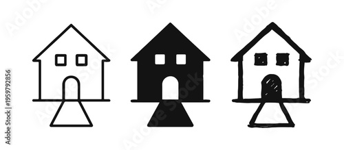 Single House on a Foundation Icons.