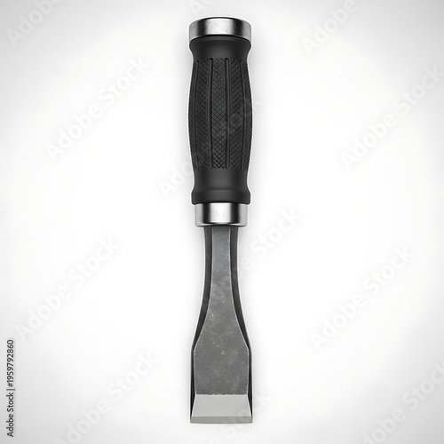 Sharp metal wood chisel with ergonomic black rubber handle for woodworking and carving projects