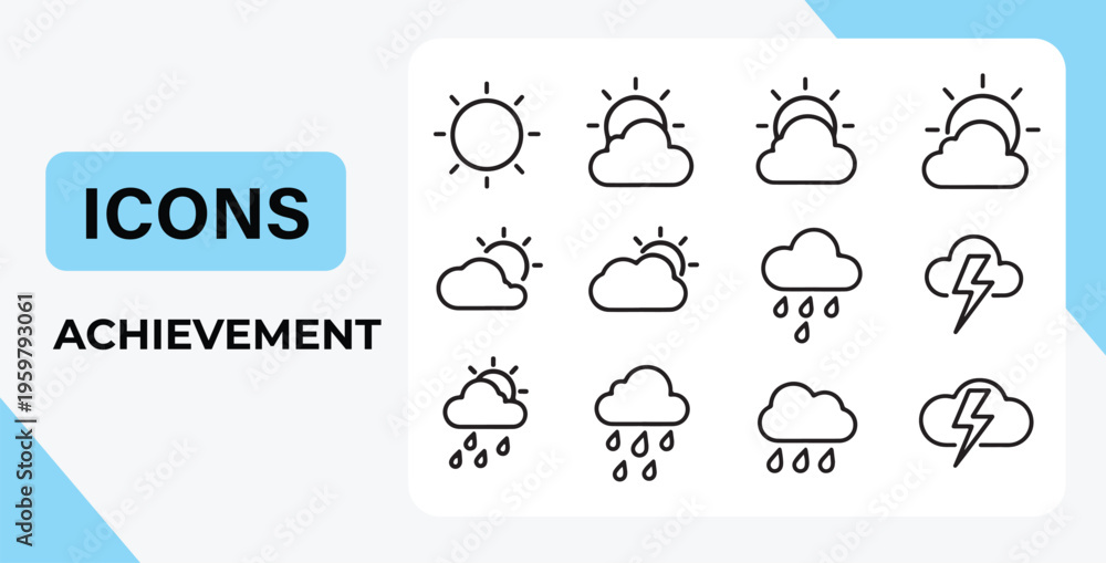 Obraz premium Weather icons for sunny cloudy rainy and stormy conditions various forecast symbols