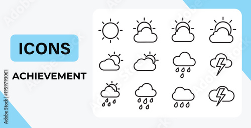 Weather icons for sunny cloudy rainy and stormy conditions  various forecast symbols