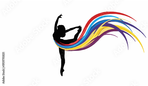 Dancer Silhouette with Colorful Motion Trails Expressive Energy Vector Illustration