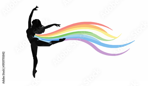 Minimal Dancer Silhouette with Rainbow Motion Trails Vector Illustration